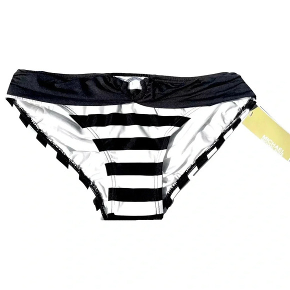 Michael Kors Womens Logo Ring Hardware Stripe Bikini Bottom Black/White Small - Picture 12 of 12